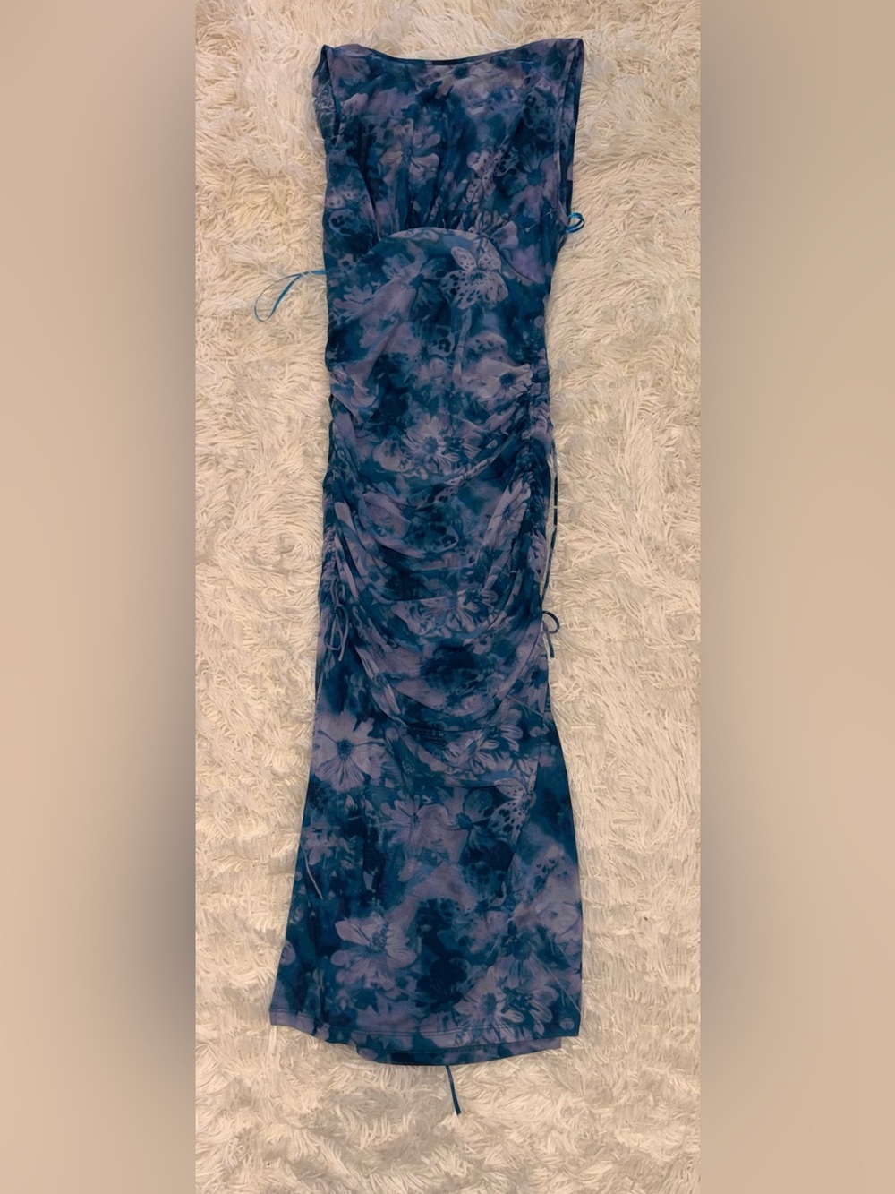 NEW FREE PEOPLE take me away mesh open back midi dress blue indigo combo sz S - Picture 4 of 8
